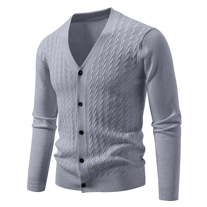 Moderner V-Ausschnitt-Strickcardigan für Herren – koreanisch inspiriertes, leichtes Basic-Teil zum Kombinieren_voghion.com