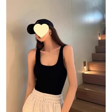 纯色U领内搭修身背心女夏修身宽肩带遮副乳无袖性感外穿打底上衣