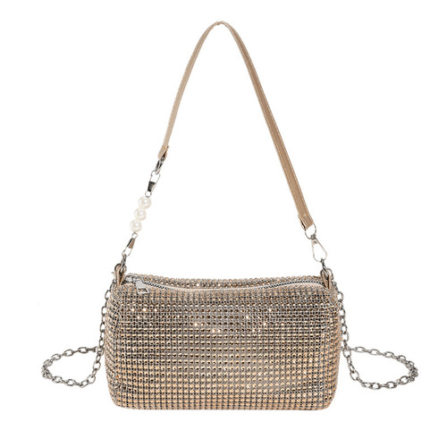 Diamond-studded  metal glitter full diamond water diamond dumpling bag with underarm bag, high-end sense sparkling diamond bag for women