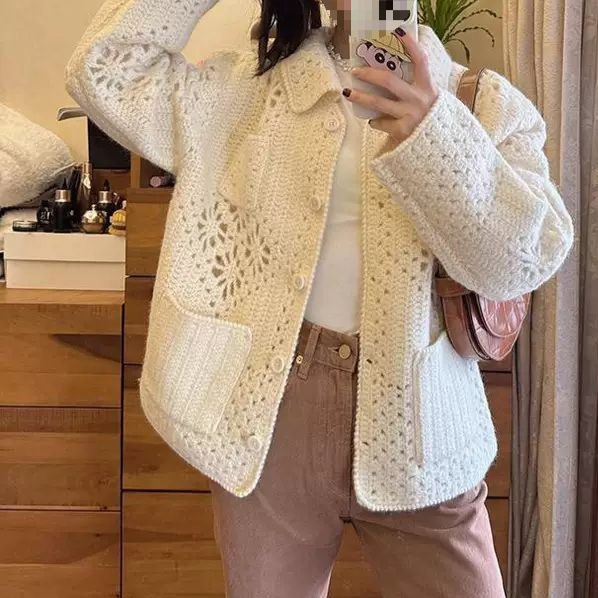 Off-White Thick Knit Hollow-Out Sweater Coat for Women, New Autumn and Winter Style, Simple Korean Version, Slimming and Gentle Knitwear, New Product Off-White Thick Knit Hollow-Out Sweater Coat for Women, New Autumn and Winter Style, Simple Korean Version, Slimming and Gentle Knitwear, New Product