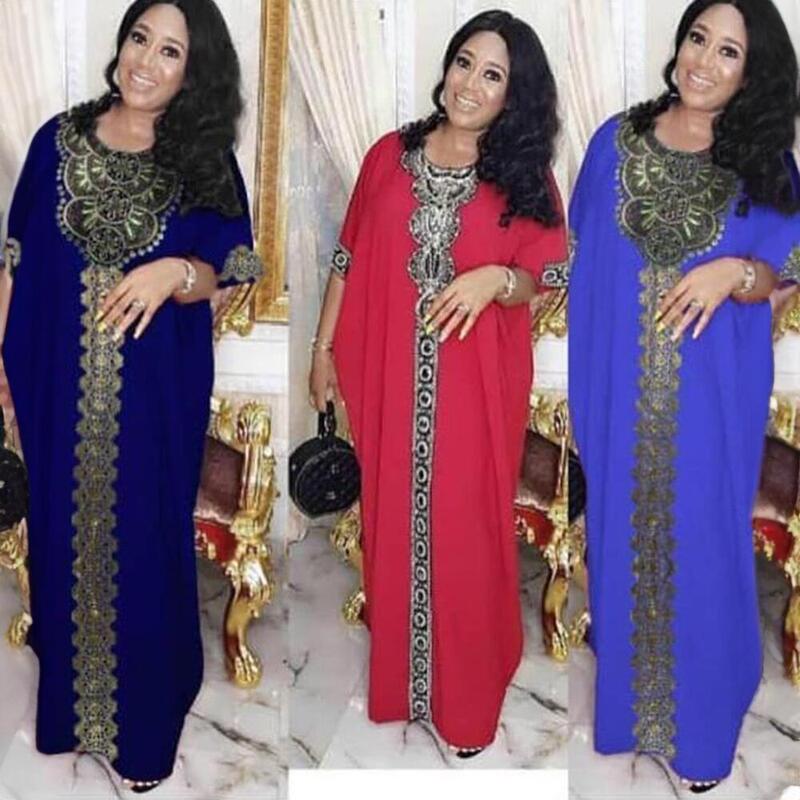 African Women's Fashion Style Ol Elegant Women's Elastic Fabric Round Neck Flared Dress African Women's Fashion Style Ol Elegant Women's Elastic Fabric Round Neck Flared Dress