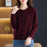 秋装绣花针织开衫羊毛衫上衣2025年新款时尚春秋圆领羊毛毛衣，女装针织衫/毛衣，妃慕昵服饰