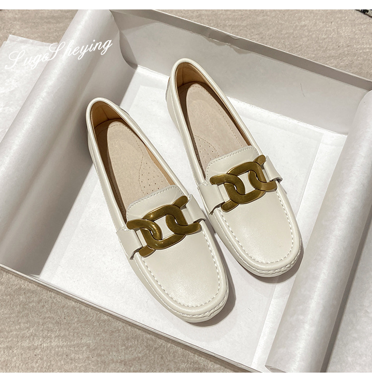 Zapatos de guisantes de fondo plano para mujer 2025 nuevo estilo primavera y verano zapatos de música de fondo suave de todo fósforo zapatos de plataforma zapatos de un pie zapatos individuales para mujer