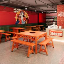 彩色主题餐厅火锅桌椅组合电磁炉一体商用连锁店国潮四方桌定制