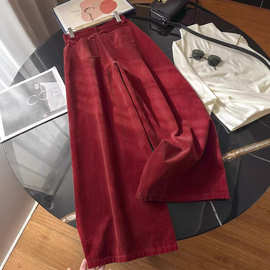 工厂神裤！时髦row碇制红色灯芯绒宽松显瘦阔腿裤长裤拖地裤女新