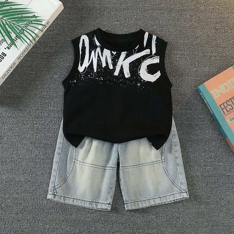 7394 traje de chaleco para niños verano 2025 nuevo traje para niños bebé sin mangas guapo y elegante traje de dos piezas para niños