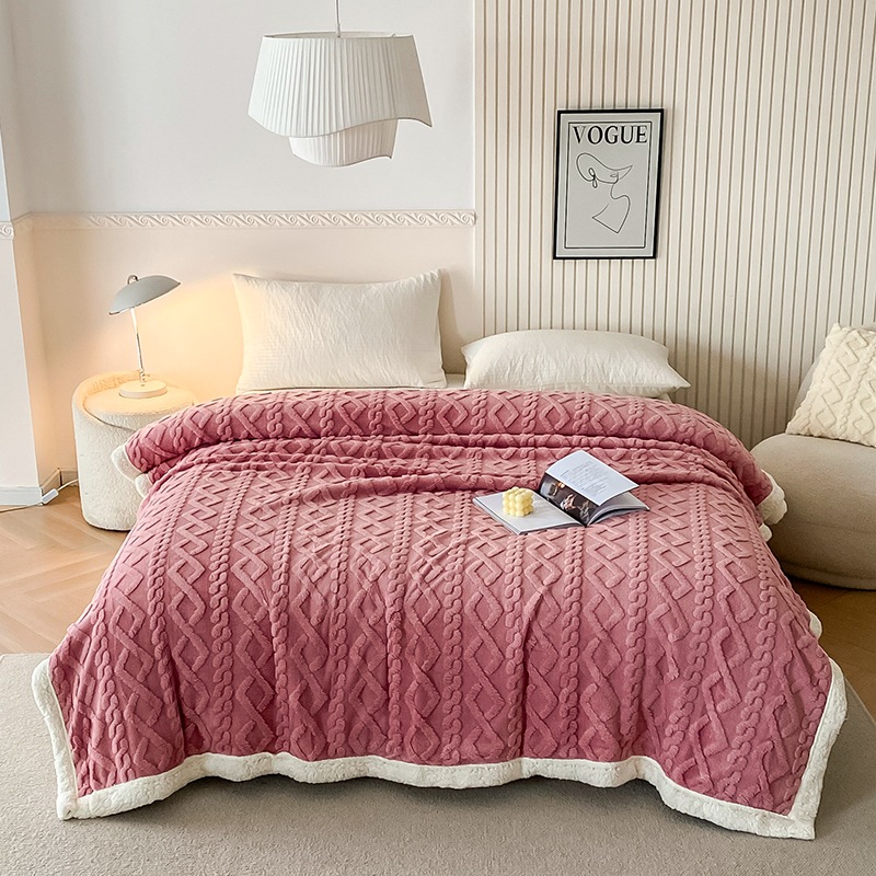 Manta de doble capa de jacquard de terciopelo de color puro transfronterizo Manta de cubierta de manta de terciopelo de cordero de comercio exterior