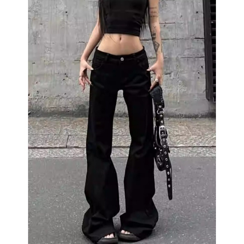 Plus Size American Hot Girl Black Low-Waist Bootcut Jeans for Women in Spring & Fall, Loose, Slim and Versatile Straight Pants