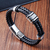 Men's woven leather universal bracelet stainless steel, European style