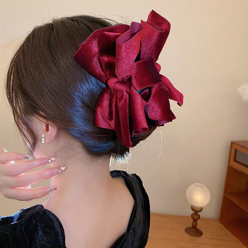Fashion Bow Knot Gold Velvet Handmade Hair Claws 1 Piece1