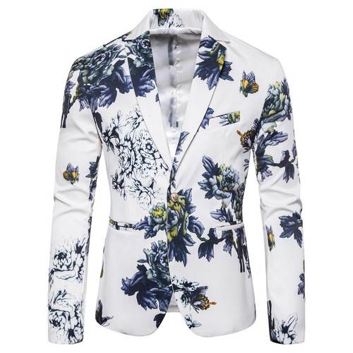 Floral Print Suit, Gentleman Business Slim Fit Suit, Single Suit Jacket, Korean Style Slim Fit Floral Suit