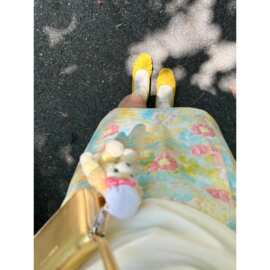 胖mm油画碎花半身裙女夏季新款高腰显瘦a字短裙小个子遮胯a字短裙