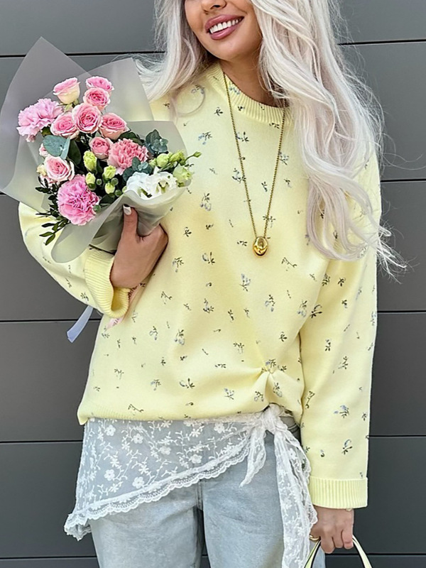 初秋の優しいスタイルの花柄ラウンドネックセータールーズフード付き小さな新鮮な多用途トップニッチ新しい甘い女性服|undefined