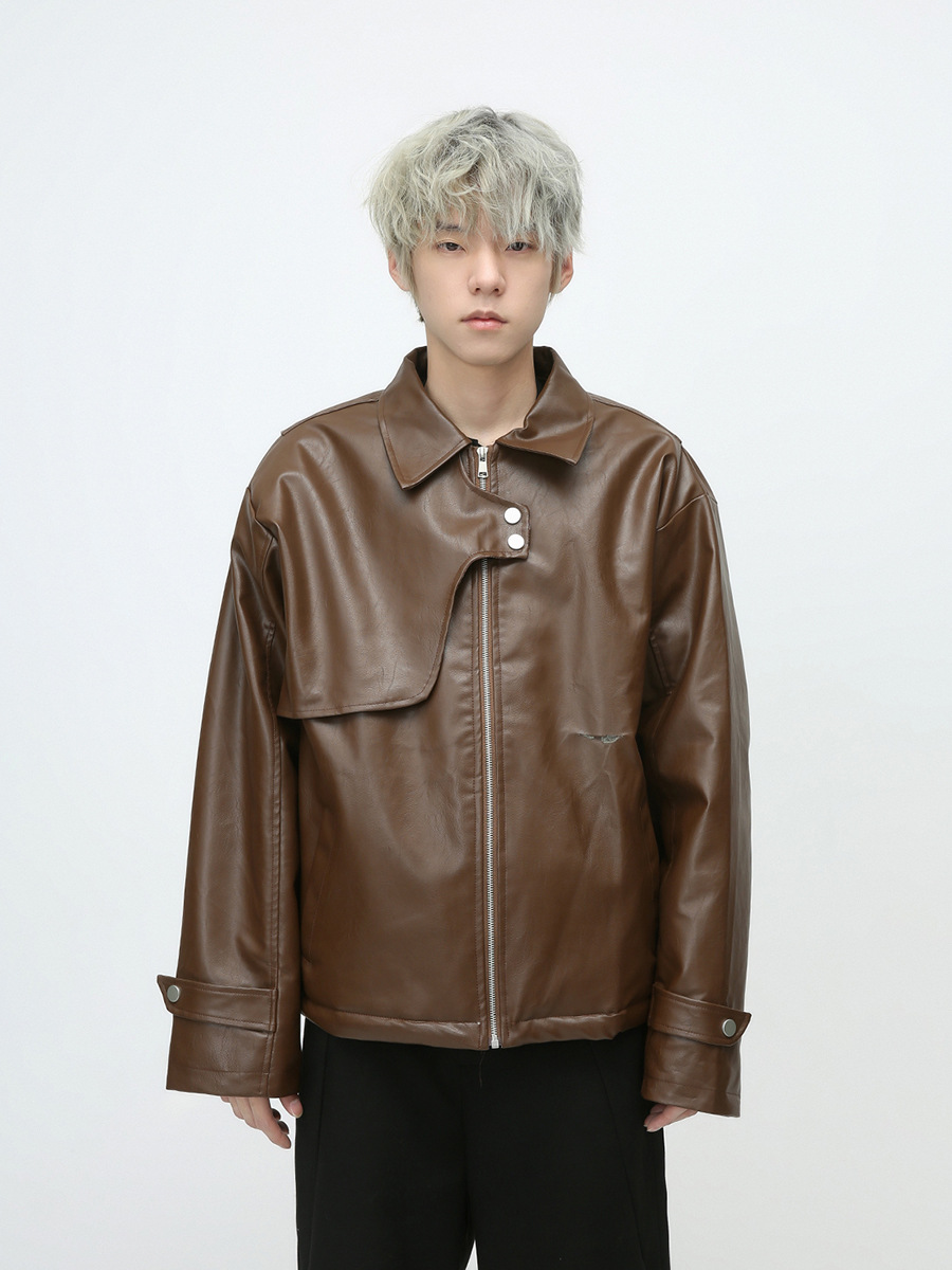 Mtlclothes ropa de Hombre | 2023 Otoño e Invierno nuevo americano retro motocicleta acolchado abrigo cuero para hombres