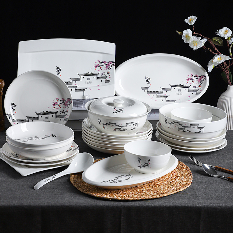 Chinese-Style Ceramic Serving Plates, Soup Plates, Deep Plates, Hotel Restaurant Soup Bowls, Company Reception Special Tableware, Bowl and Plate Sets Chinese-Style Ceramic Serving Plates, Soup Plates, Deep Plates, Hotel Restaurant Soup Bowls, Company Reception Special Tableware, Bowl and Plate Sets