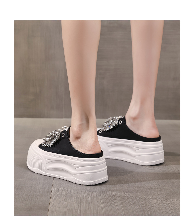 Dép nữ đế dày tăng chiều cao mũi trùm đính đá phong cách casual — màu đen, màu trắng, màu vàng chi tiết 13