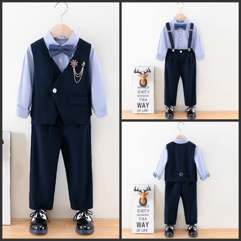 Children's Suits for Autumn, Boys' Formal Vest Sets, Small and Medium-Sized Kids' Piano Performance Outfits, Little Host Chorus Suspenders