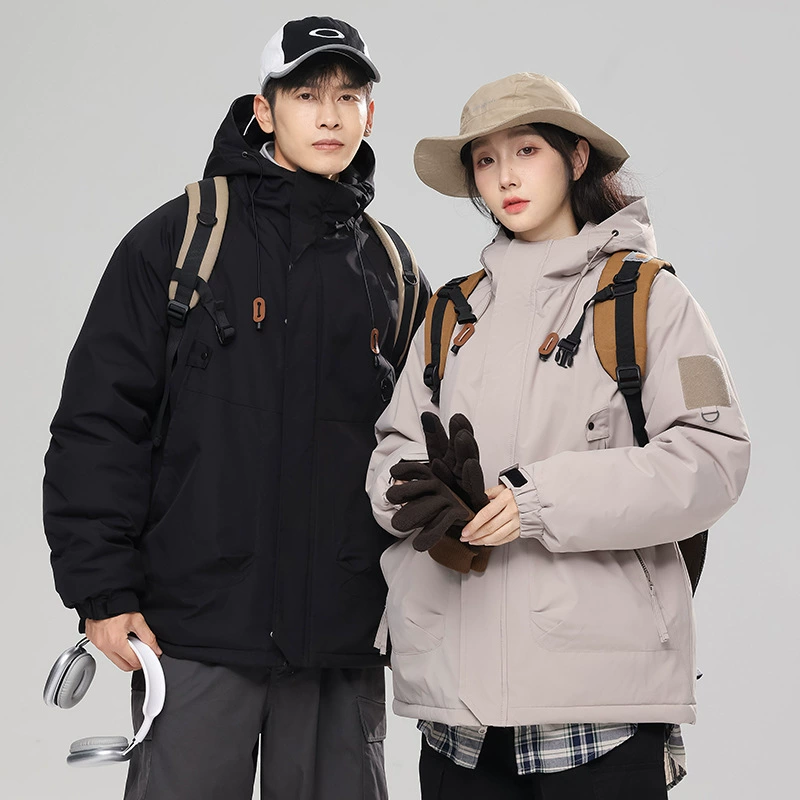 2024 теплая и утолщая хлопчатобумажная одежда тяжелый инструмент горная куртка на открытом воздухе пара хлопчатобумажная куртка с капюшоном