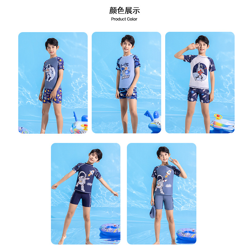 Nuevo traje de baño de verano para niños, conjunto de traje de baño conservador de secado rápido con dibujos animados de anime y gorro de natación adicional