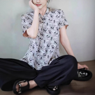 Nanyou New Chinese Style National Style Interwoven Fragrant Cloud Silk Jacquard Top Handmade Button Retro Versatile Improved Tang Suit Shirt