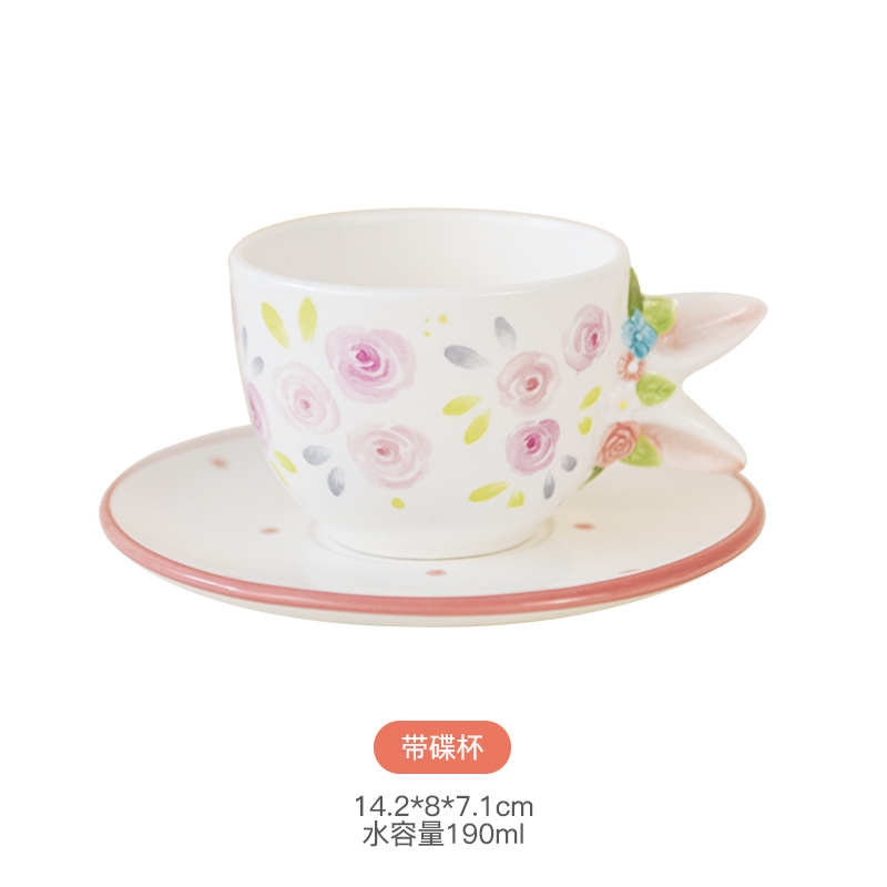 Juego de platos y tazón con diseño floral de conejo de Pascua para uso doméstico, linda y fresca combinación de tazón y plato de cerámica, juego de vajilla nórdica. image 12