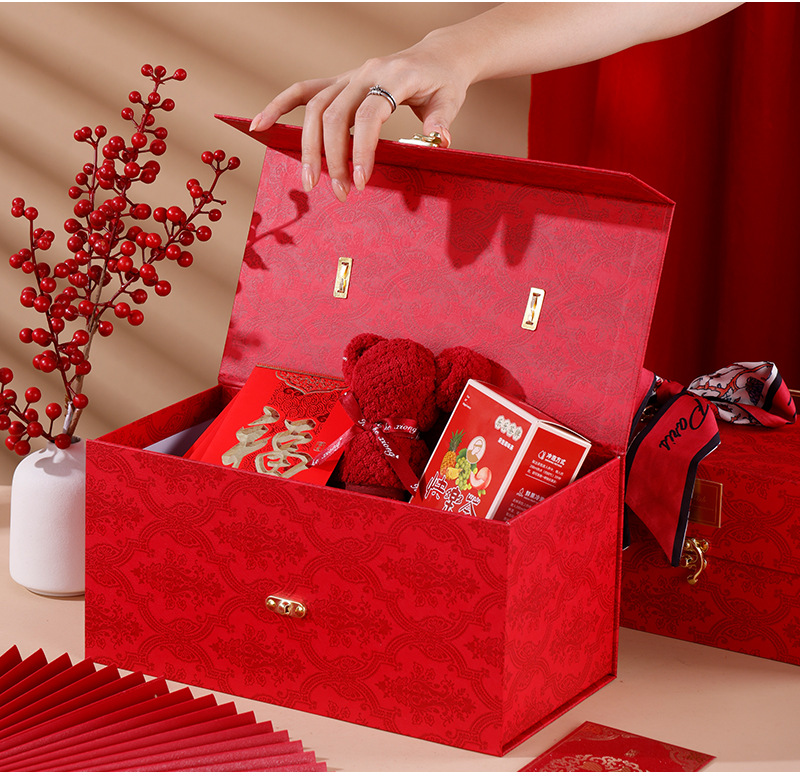 상자 유형: 붉은 새해 금속 휴대용 상자 스몰 사이즈 25*14*12.5cm; 사양: 새해 뜨거운