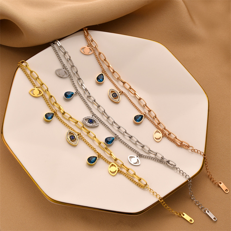 Pulsera de ojo de diablo de acero de titanio transfronteriza europea y americana simple no desvanecimiento chapado en oro moda simple pulsera de acero de titanio joyería