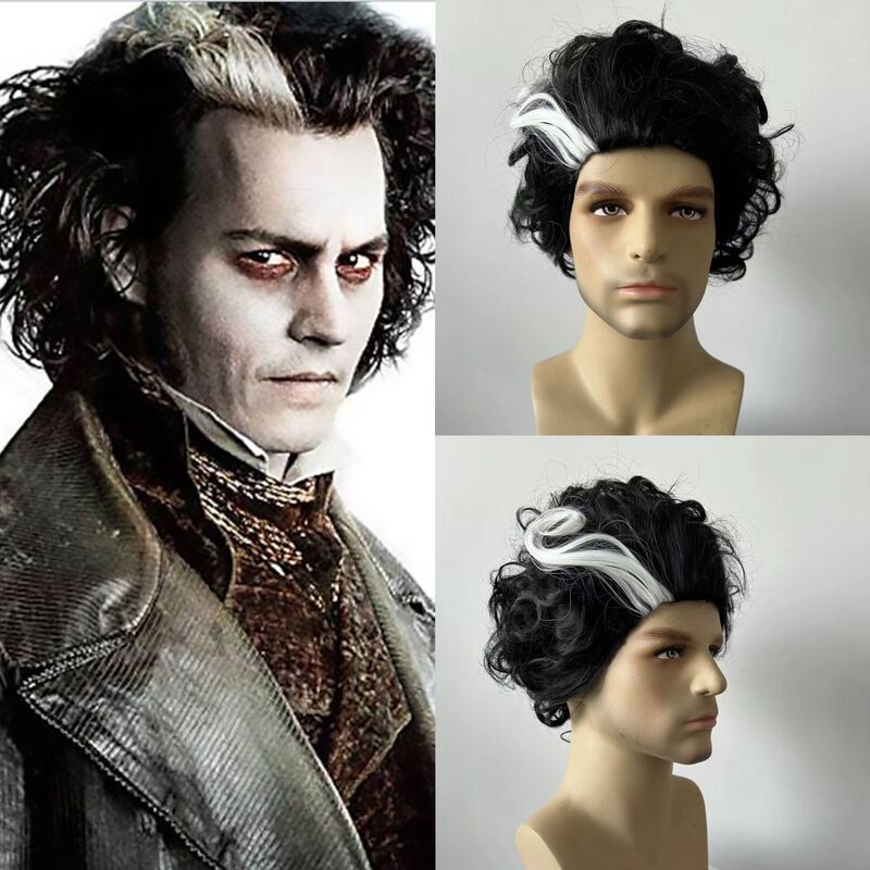 Anime Cosplay Cos Wig Todd Black White Short Curly Hair Halloween Prom Party Cosplay Wig Anime Cosplay Cos Wig Todd Black White Short Curly Hair Halloween Prom Party Cosplay Wig