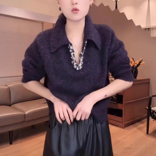 2025 Fashion Knit Sweater Long Sleeve Trendy Purple Women's Sweater 2025 Autumn/Winter New Arrival Lazy Loose Top
