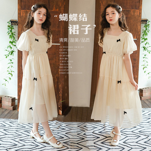 Ladies' Chiffon Dress Summer Short Sleeve Bubbling Sleeve Long Dress  Korean Version New Princess Dress Dropshipping One Piece