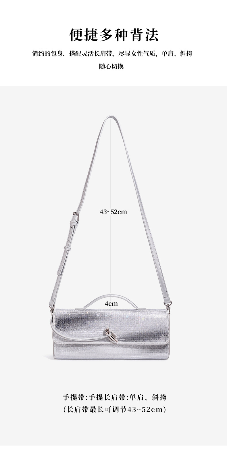 Trendige Diamant-Baguette-Abendtasche, Exquisite Horizontale Crossbody-Handtasche, Lange Geldbörse & Handytasche, Einschultrige Damenhandtasche – Detail 10