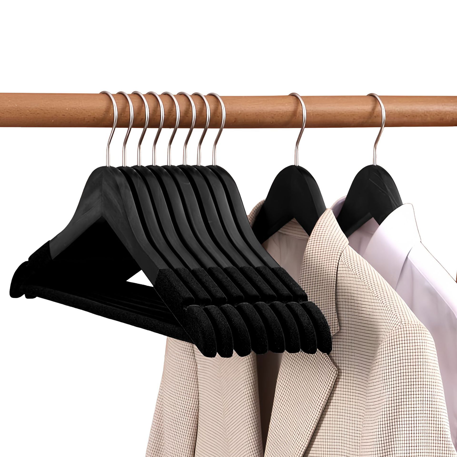 Perchas de madera negra de madera maciza, ropa de madera, tiendas de ropa de hotel, ropa de adultos colgando, ropa de soporte al por mayor