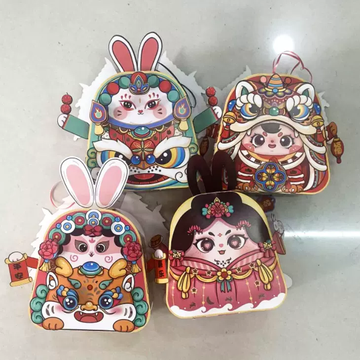 国潮灯笼DIY材料包手提发光中秋节花灯兔子中式古风镭射醒狮走马