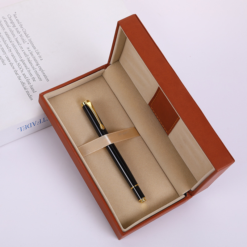 Fábrica al por mayor alta-Caja de pluma de regalo de gama alta caja de cuero negocio de impresión de publicidad logotipo firma de metal pluma caja de embalaje