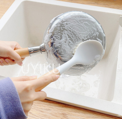 Wooden handle pot washing brush multifunctional long handle kitchen cleaning pot brush non-stick oil pot brush pots and dishes bowl brush