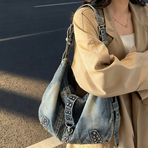 American retro niche crossbody bag canvas denim bag women dumpling bag fashionable all-matching shoulder bag commuting shoulder bag