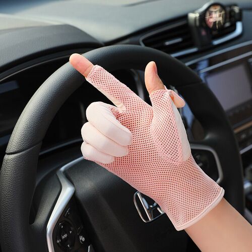 Spring and summer women's sun protection gloves outdoor anti-UV ice mesh two-finger thin driving touch screen gloves wholesale