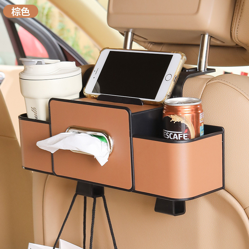 Box Seat Back – Qìchē Car storage bag/box - brown-leather-abs-plastic