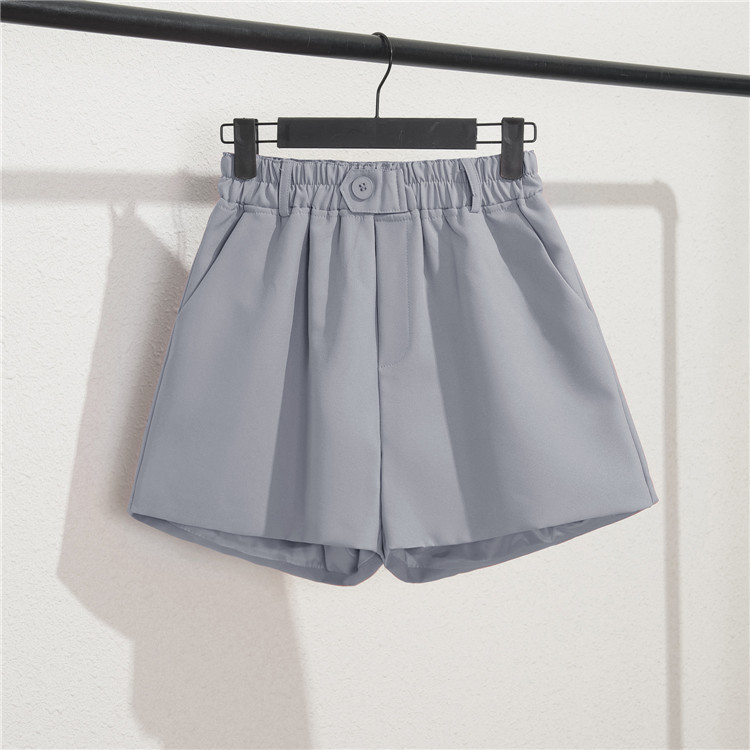 Damen Casual High Waist Loose Fit Graue Shorts Sommer Gerades Bein Bermudashorts mit Knöpfen_voghion.com
