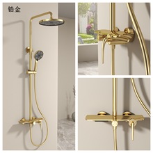 家用全铜枪灰色明装淋浴器花洒套装大瀑布出水挂墙式枪灰冷热龙头