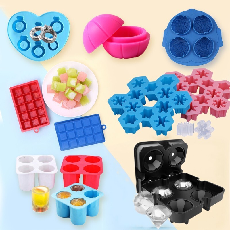 Snowflake Ice Lattice Silicone Mold 15 Square Bullet Pistol Ice Block Brain Creative Shape 4 Hole Diamond Ice Mold