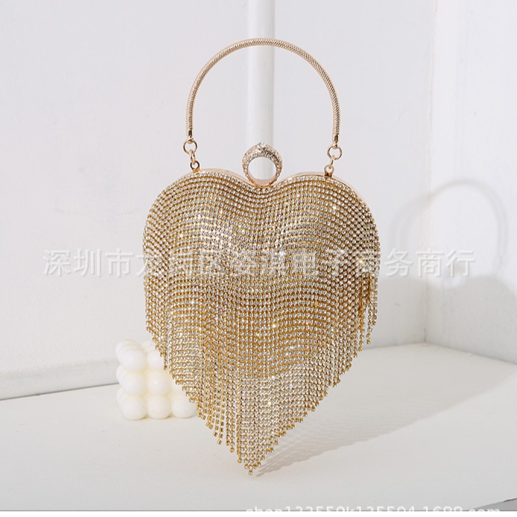 2023 Diamond Heart-Shaped Handbag For Women, Rhinestone Banquet Evening Bag, Elegant Qipao Small Purse, Luxury Hand-Carry Bag - Thumbnail 2