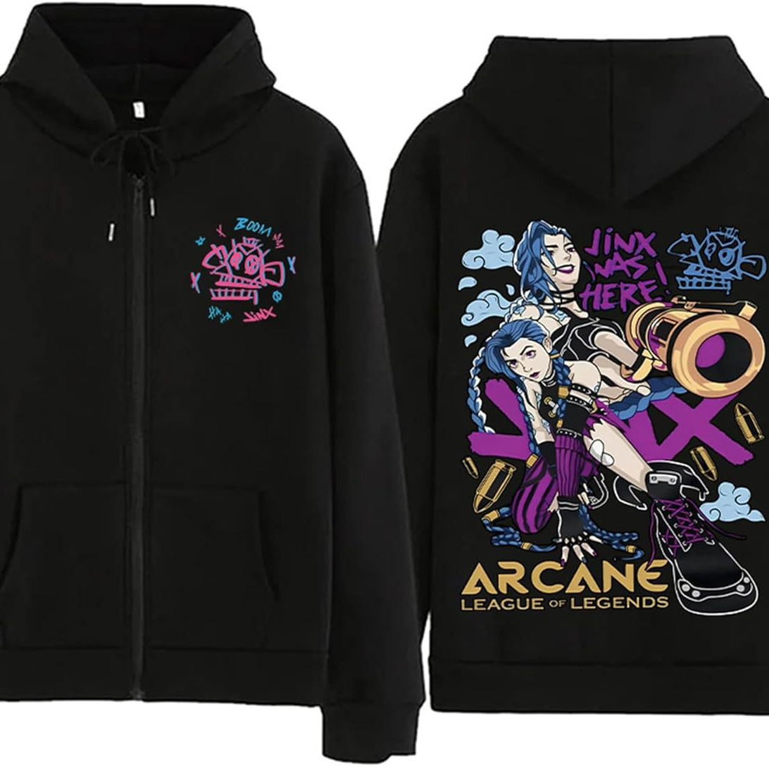 ZIMUHENAI Arcane-Jinx Graphic Zipper Hoody Men Women Hip Hop