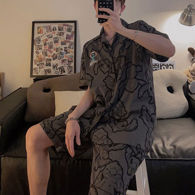 Pijamas de verano de algodón de manga corta de ocio de tamaño grande suelto de verano delgado cardigan de algodón de alta calidad conjunto de ropa para el hogar