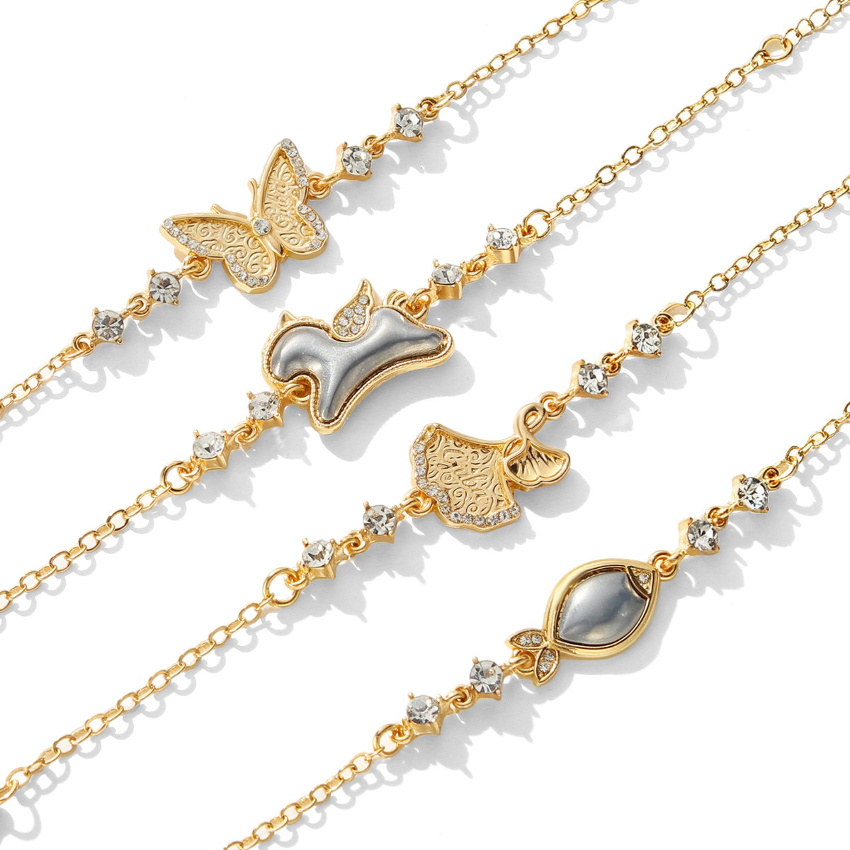 New Song Brocade Five-Petal Flower Bracelet Base DIY Handmade Jewelry with Diamond-Embellished Four-Petal Flower Gourd and Adjustable Chain