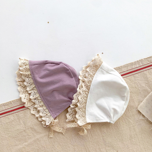 Spring and Autumn New Korean Style Baby Girl Trendy Lotus Collar Lace Edge Bodysuit Diaper Cover Outfit for Infants