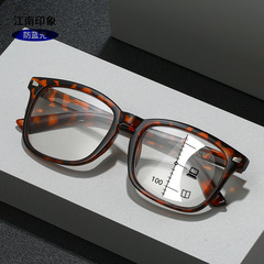 新しいレトロファッションの女性用ブルーライトカット多焦点老眼鏡、ズーム老眼鏡、男性用遠近両用リーディンググラス
