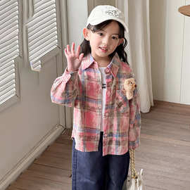 女童格子衬衫2025春秋新款中小儿童女孩学院风宽松韩版衬衣时尚外