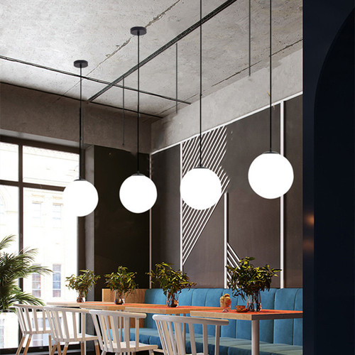 Modern minimalist spherical glass pendant lights for restaurants, bar counters, commercial spaces, clothing stores, and milk tea shops—perfect for hallway illumination.