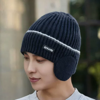 Winter Hats for Men, Solid Color Knitted Hats, Trendy Woolen Hats for Men, Warm Fleece-Lined Hats for Boys, Cross-Border Foreign Trade Knitted Hats